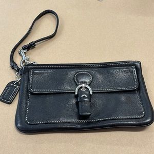 Black leather coach wristlet